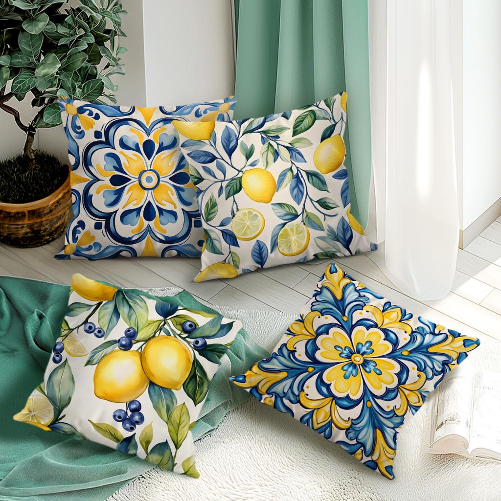 Home Decor Floral & Lemon Patterned Throw Pillow Covers Pattern Cushion Cover Suitable for Sofa Bedroom Car Pillow Cover
