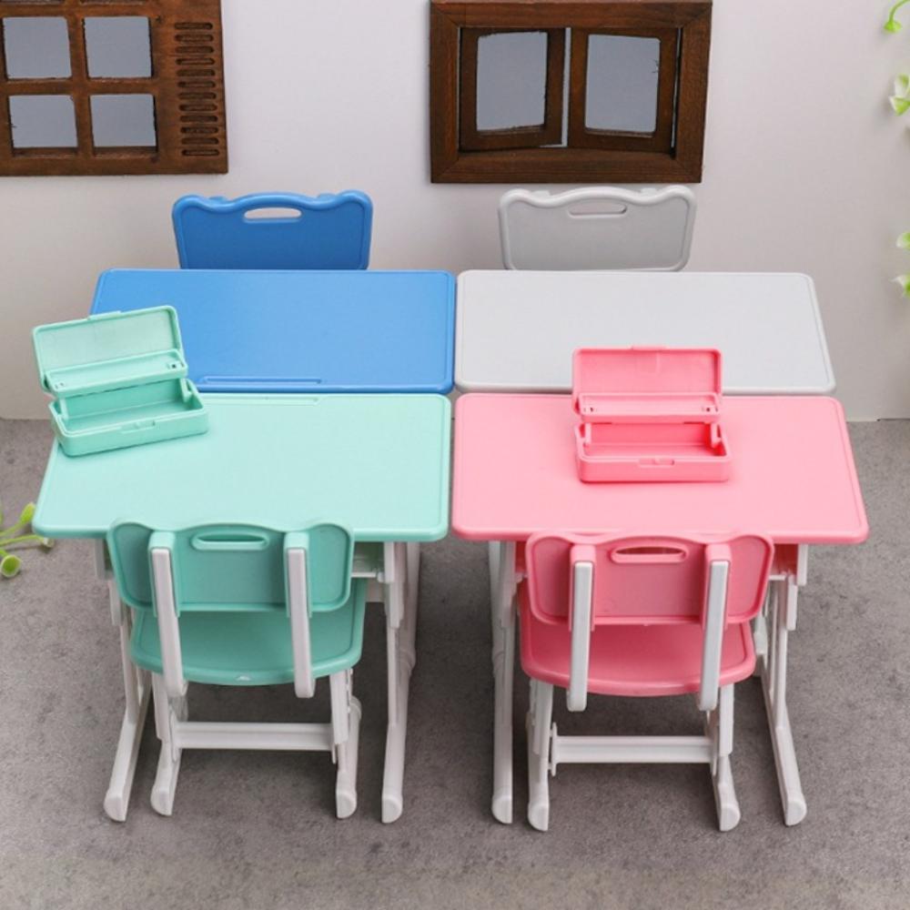 1set Chairs Furniture Model Miniature School Desks Miniature Toy Pretend Play Desk Doll Accessories