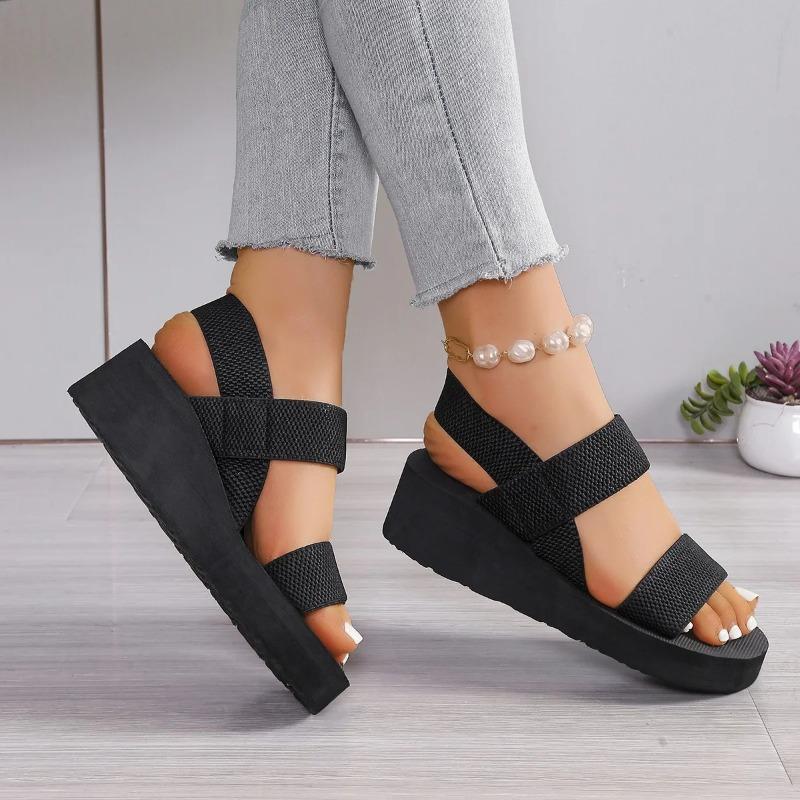 Summer Women's Fashion Roman Imitation Hemp Bottom Sandals Fashion Height Heel Thick Sole Shoes Women Sandal