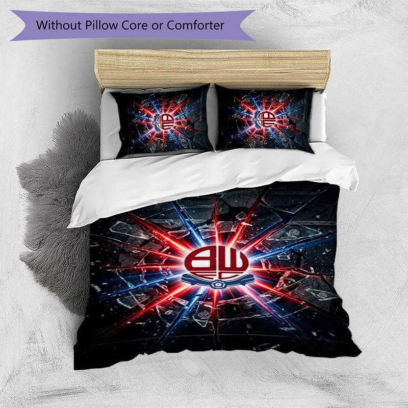 Bolton Wanderers FC Printed 3PCS Bedding Set Breathable Duvet Cover with Pillowcases Decorative Bed Linen for Bedroom Home