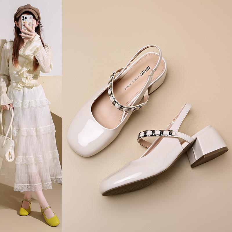 Women's Summer Mary's Shoes 2025 New Fashion Thick Heel Back Strap High Heel Sandals Women's Party Dress Pumps Shoes