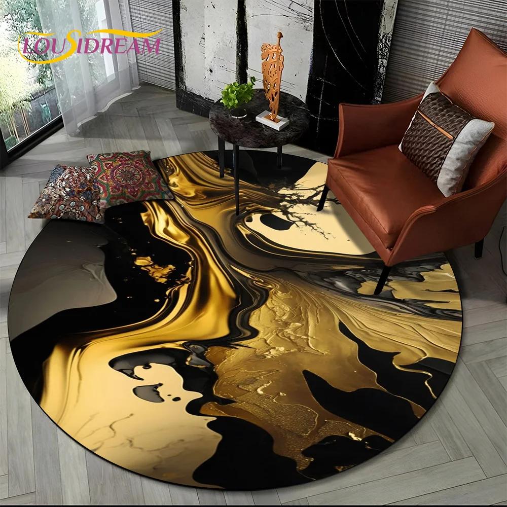 3D Colour Luxurious Marble Green Blue Gold Round Carpet Rug for Living Room Bedroom Child Chair Decor,Pet Area Rug Non slip Mat