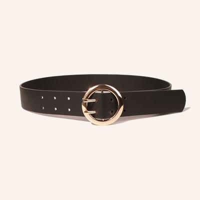 Round Double-needle Simple and Versatile Gold Round Buckle Fashionable PU Belt