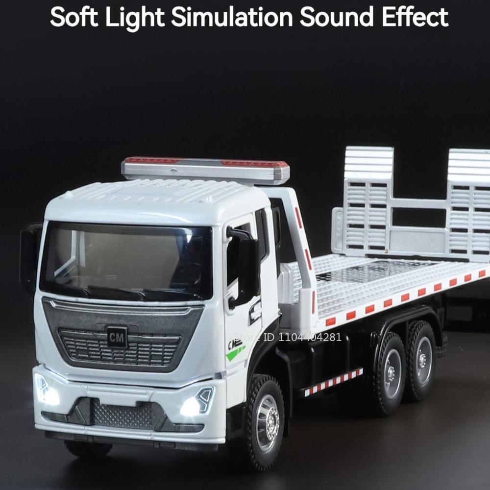 1:32 Road Rescue Flatbed Truck Alloy Dump Model Diecast Toys Car Doors Opened Sound Light Pull Back Vehices Children's Fun Gifts