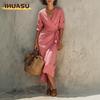 Abiti casual da estate e primavera, tinta unita, con stampa, maniche lunghe, scollo a V
