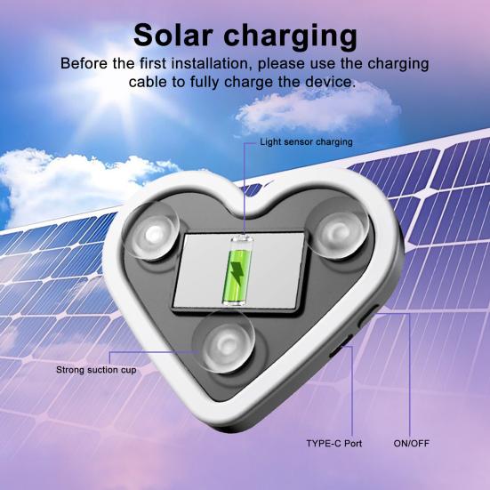 Solarbetriebenes LED Herz Neonlicht für Autoscheibe Kabellose Auto Atmosphärenlampe 5 Modi Autoinnendekoration mit Saugnäpfen