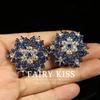 Snowflake Flower Diamond Blue Bead Atmosphere Heavy Industry Hollow Alloy Versatile Light Luxury Earclip Earrings