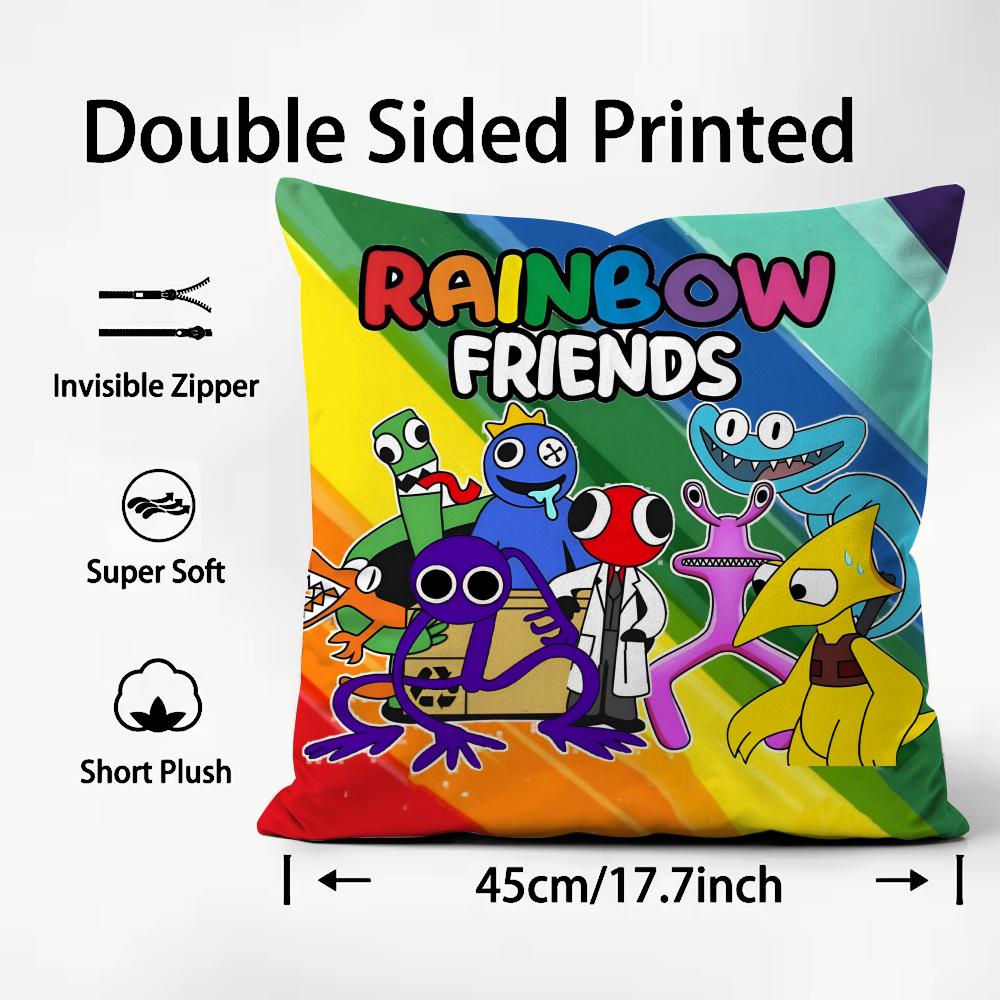 RRainbow FriendsS Cartoon Cushion Cover Plush Fabric Soft DoubleSided Printed Sofa Warm Winter Home Child Gift Pillow Case