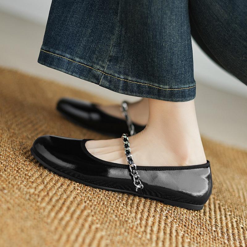 New Four-season Flat-soled Single Shoes Cute Sheepskin Women's Shoes Low Heel Beef Tendon Soft Sole Non-slip Large Size Shoes Low-top Single Shoes Wom
