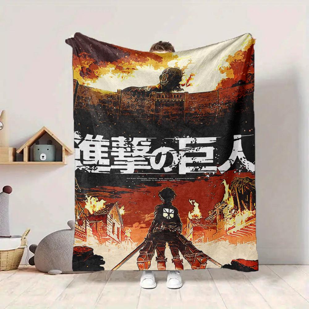 1Pc Attack Titans Flannel Blanket, Soft And Comfortable, Casual Warm, Camping Travel, Christmas, Halloween Xmas Gift L1531