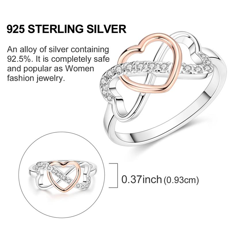 925 Sterling Silver Gold Ring Sparkling Infinite Love  Rings for Women Girl Wedding Jewelry Gifts