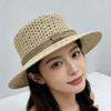 Sun Protection Handwoven Sun Cap Breathable Mesh Flat Top Beach Hat Straw Boater Hat Resort Wear