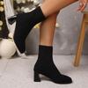 Fashion Autumn Winter Women's Knit Elastic Socks Boots Pointed Toe Chunky Heel Boots Black Fashion Ankle Chelsea Boots Plus Size 43