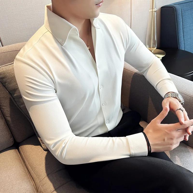 

Мужские социальные рубашки высокого качества с длинным рукавом мужская классическая рубашка облегающего кроя деловая повседневная официальная одежда 3XL белый