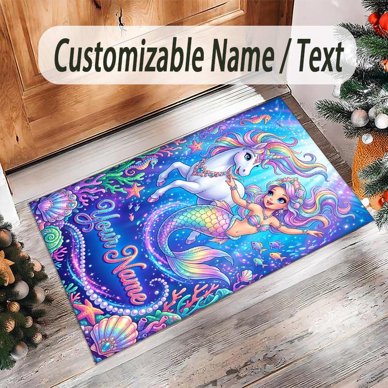 Alfombra de Suelo de Terciopelo de Cristal con Temática de Unicornio, Alfombra Cálida Personalizada con Nombre y Texto, Decoración del Hogar