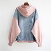 Women's Oversized Loose-Fit Denim Jacket with Hood and Open Front Baseball-Style Sweater