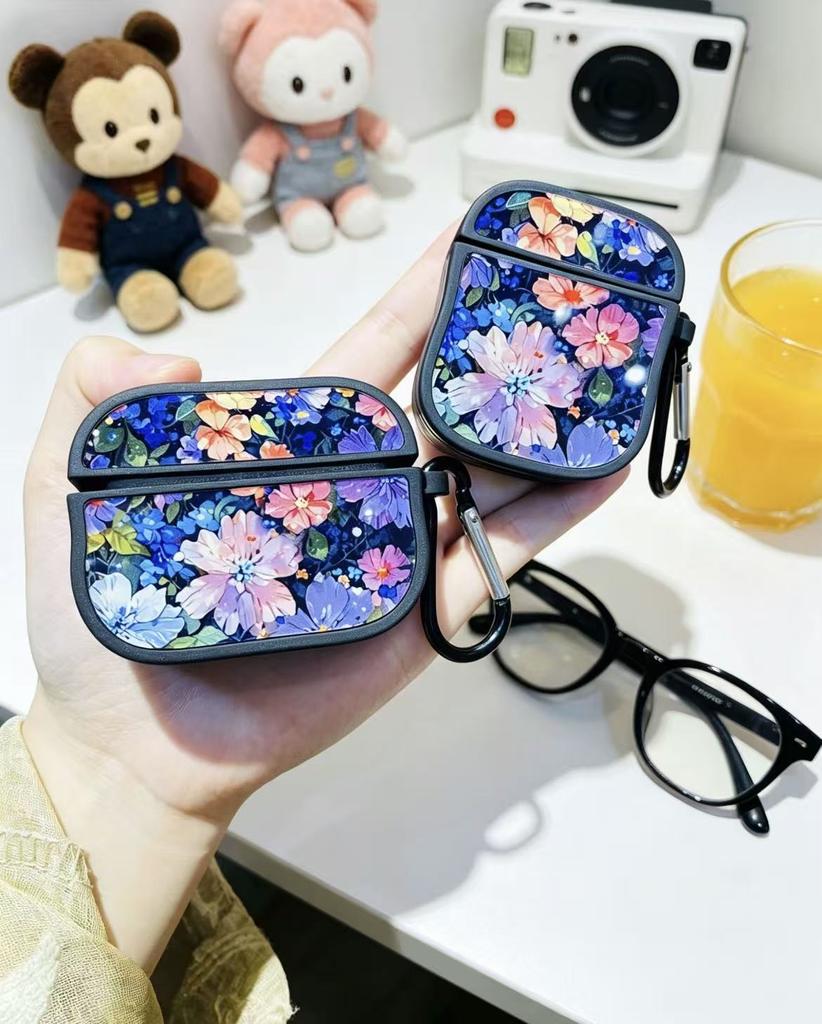 Oil Painting Floral Glass Mirror Earphone Case for Apple AirPods Pro /pro1/pro1 Protective Cover