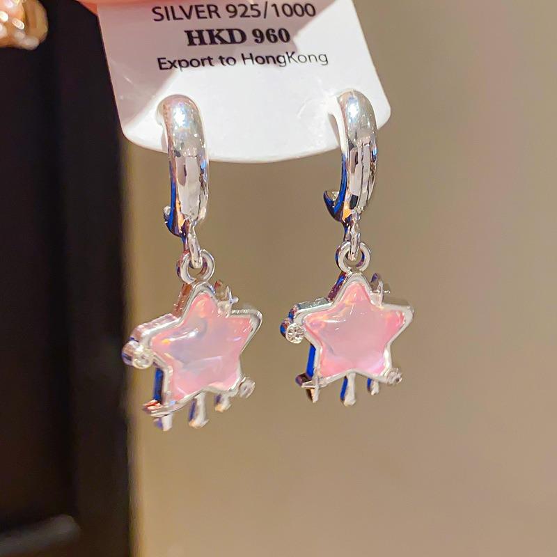 Sweet Life~ Silver Needle Diamond Resin Star C-Shaped Earrings Cute Sweet Wind Earrings Design Sense Beautiful Earrings