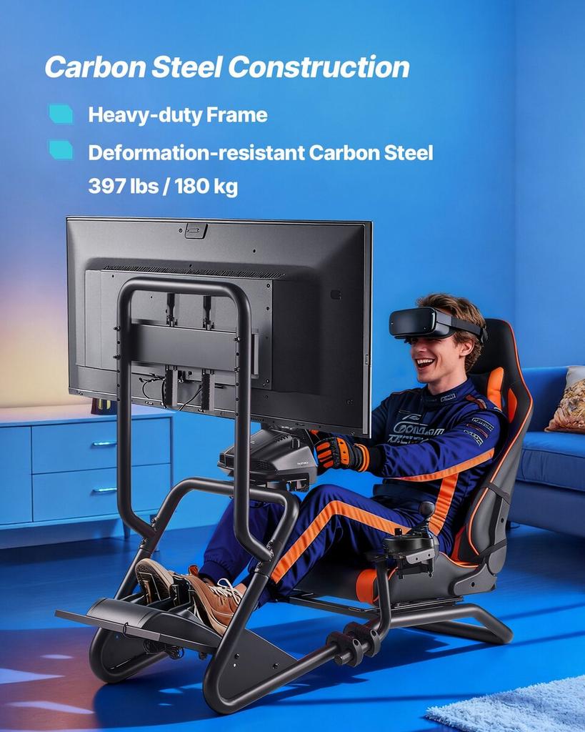 Racing Wheel Stand, Heavy-Duty Simulator Cockpit Steering Wheel Stand with Monitor Stand, Fit Logitech G25,G27,G29,G920,G923, Thrustmaster T300RS,TX