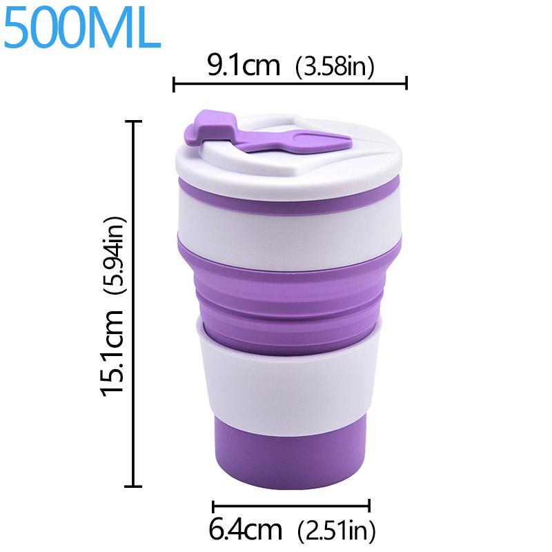 350ML/500ML Food-Grade Silicone Folding Cup Collapsible Mug With Cover Hot Drink Cup For Camping Travel Outdoors Portable