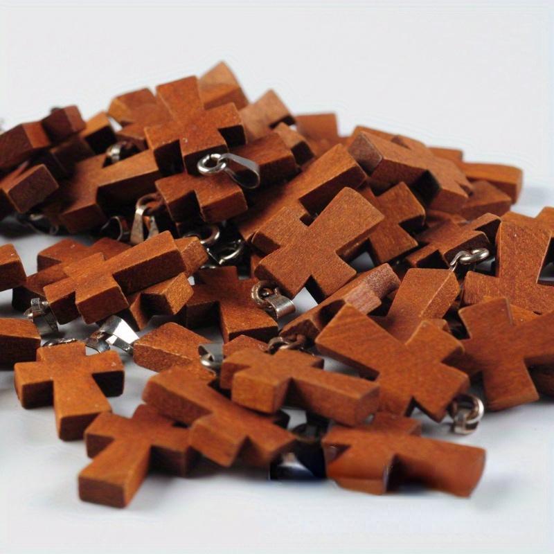 10PCS Mini Cross Necklace Handmade Cross Pendant with Buckle Cross Pendant DIY Small Wooden Cross Pendant