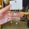 S925 Sterling Silver Korean Bow Crystal Tassel Earrings for a Super Fairy Look