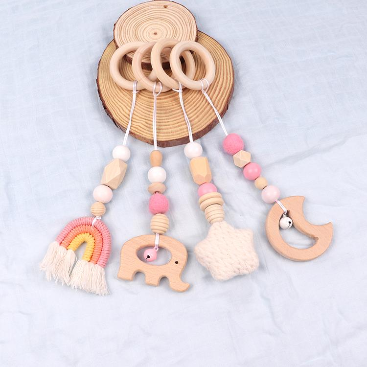 Hot Sale Wooden rainbow Stars Moon Elephant Four Piece Set Baby Hanging Toys