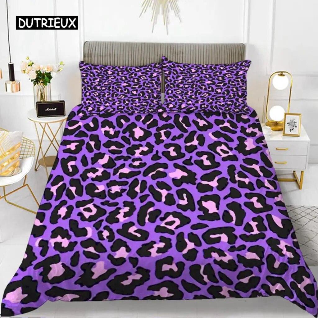 Leopard Print Duvet Cover Set Queen Size Girl Colorful Cheetah Print Bedding Set Polyester Wild Animal Theme Comforter Cover Set  three-piece set