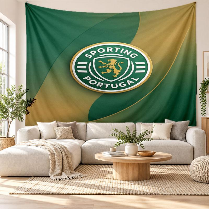 Arazzo da Parete FC Sporting CP, Appeso a Parete in Tessuto Morbido, Sfondo Decorativo per Camera da Letto Arte Murale per la Casa