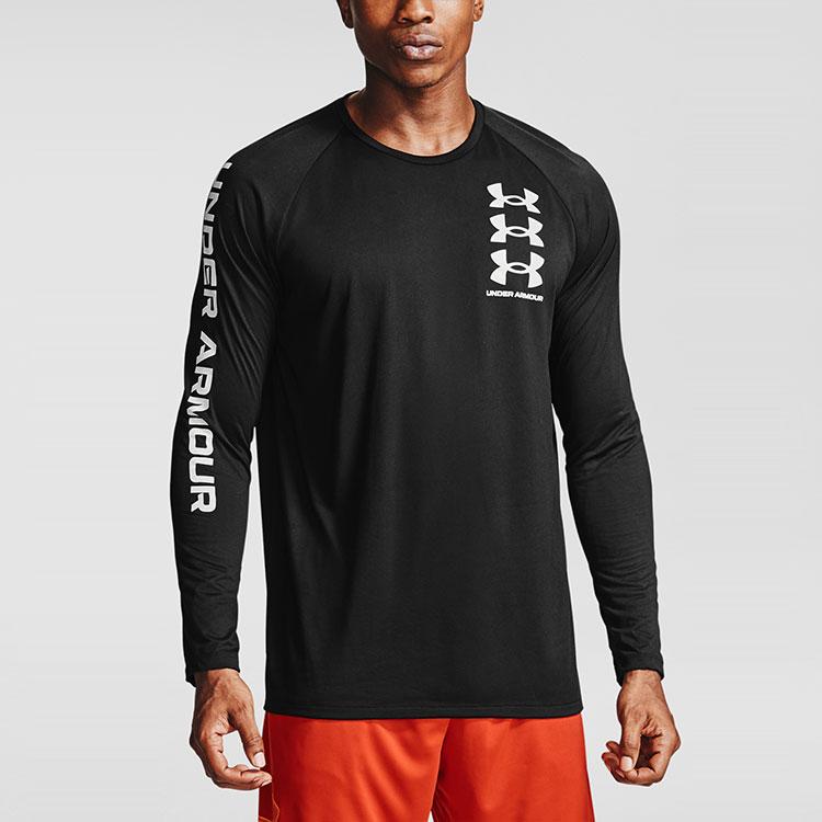 Under Armour Tricou de antrenament cu mânecă lungă, respirabil, slim fit, pentru bărbați, topuri, negru 1357239-001