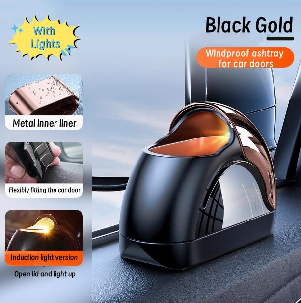 Fashion Car Ashtray with LED Lights, Windproof Metal Inner Liner, Easy To Bounce Dust, Flame-retardant Design, New Door Device