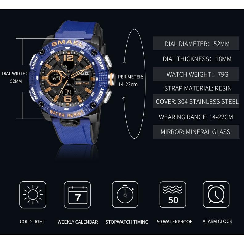 SMAEL Casual All-in-one Student Digital Sports Watch Dual Display Glow-in-the-dark Waterproof Electronic Watch
