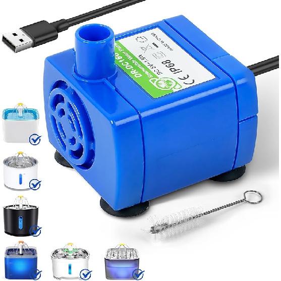 IP68 DR-DC160 submersible water pump Cat Water Fountain Pump for Tritone Ceramic, Stainless Steel, Round Flower Cap Cat Fountains, Automatic Pet