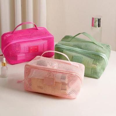 Transparent Women Cosmetic Storage Pouch 10 Colors Ladies Toiletry Storage Bag Mesh Makeup Bag