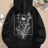 Womens Line Flower Print Loose Hoodie Tops Blouse Sweatshirt Casual Long Sleeve Pullover Tops