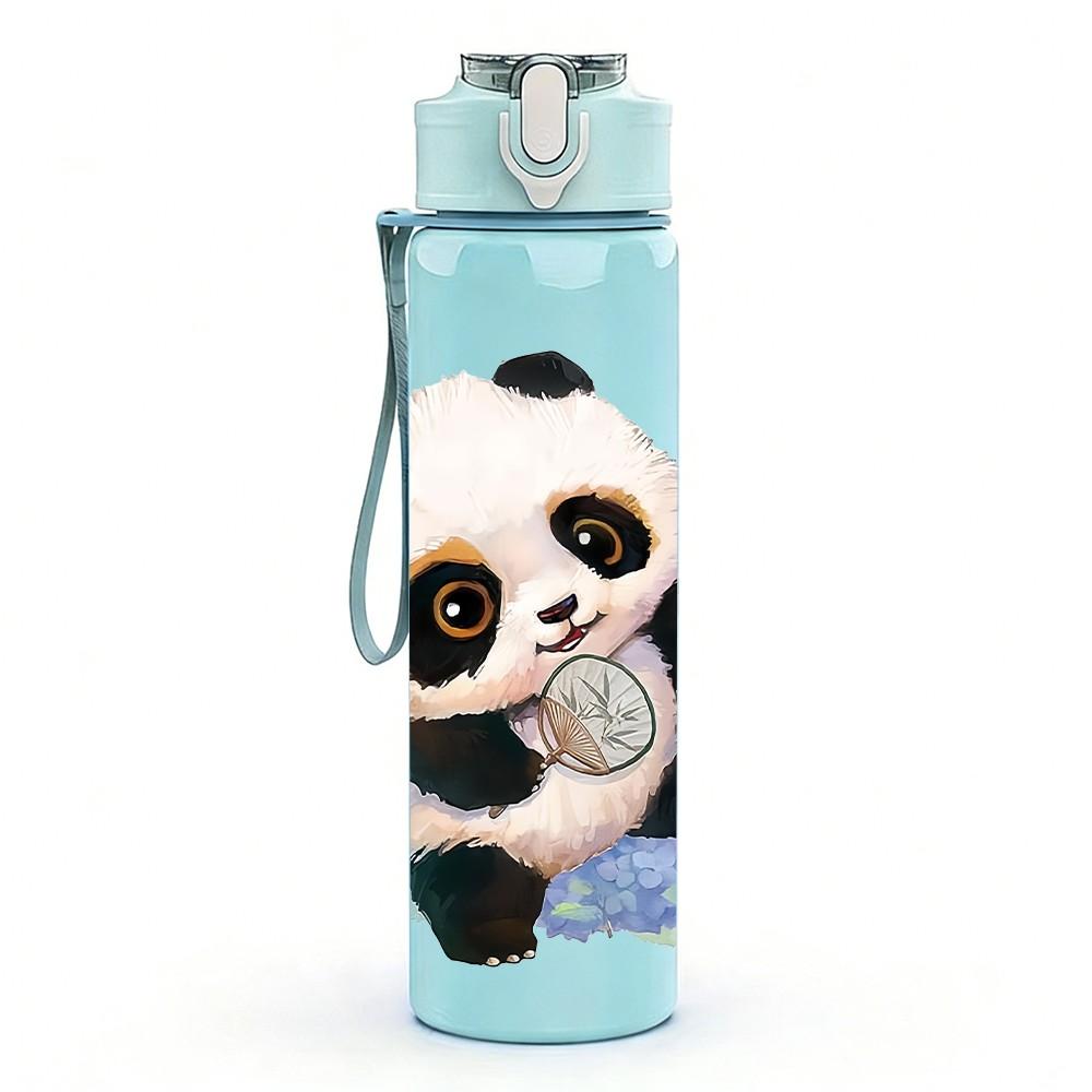 1PC Soft Watercolor Sitting Panda Pattern 750ml Color Plastic Sports Water Bottle Leakproof Flip Straw Lid Suitable for Sports Office Home Use