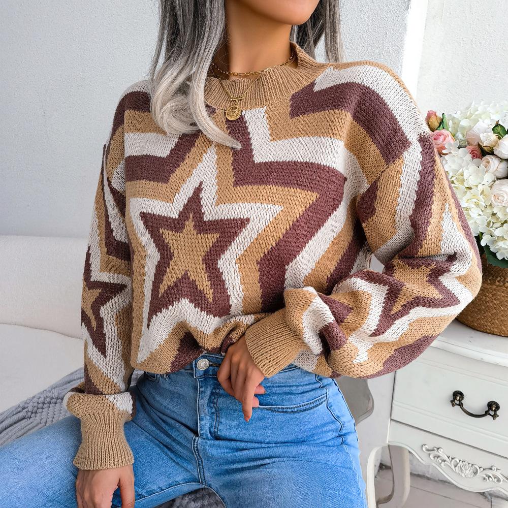 Women's Autumn/winter Contrasting Stars Long-sleeved Pullover Sweater