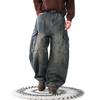 Unisex Street Style Distressed Scimitar Wide-Leg Cargo Jeans