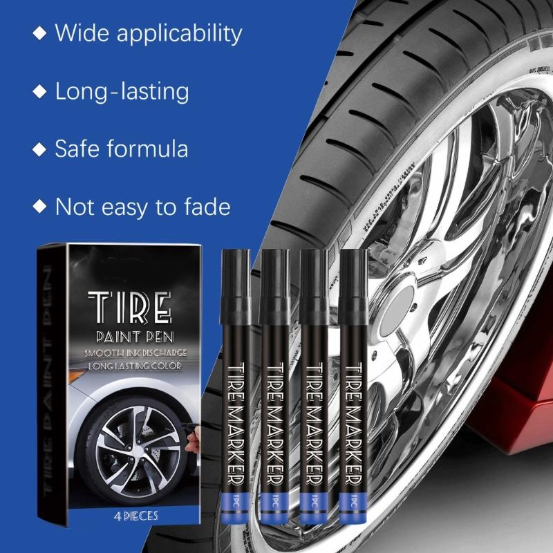 Pack Of 4 Waterproof Tire Labeling Marker Pens Stamps High Capacity Long Lasting Tire Paint For Car Motorcycle Bike Tire