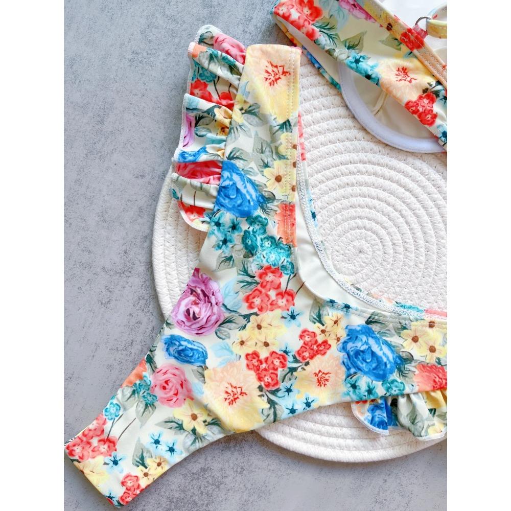 Blumenprint Brasilianischer Bügel-Bikini Damen Badeanzug Damen Bademode Zweiteiliges Bikini-Set Badesachen Badeanzug Schwimm