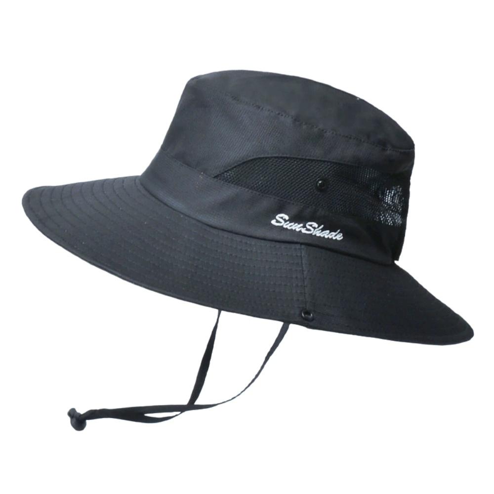 

Polyester Summer Outdoor Sun Hat, Breathable Sun Hat, Folding Sun Hat, Female Ponytail Hole Fisherman Hat чорний