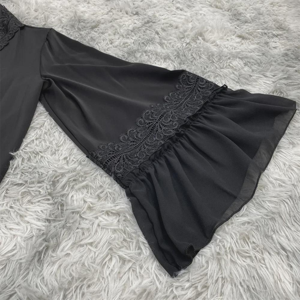 Black Floral Embroidery Lace-Up Muslim Cardigan Robe - Dubai 1963
