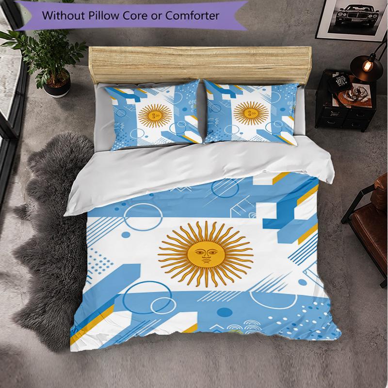 Argentina Football Pattern 3 Pieces Bedding Set Soft Microfiber Duvet Cover with Pillow Cases for Bedroom