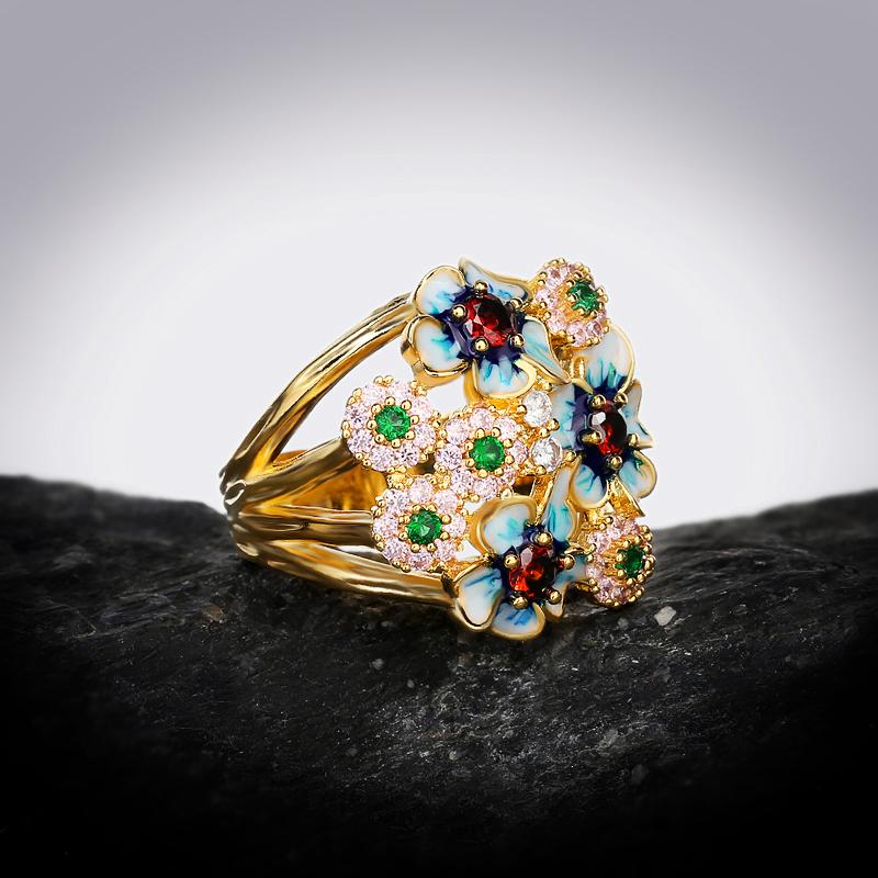 High Quality Small Fresh Flower Red/Green Zircon Ring For Women Wedding Party Engagement Jewelry Gift