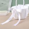 Wedding Flower Girl Basket Satin Bowknot White Basket with Faux Pearl Handle Hand Held Wedding Basket for Ceremony Party Decor