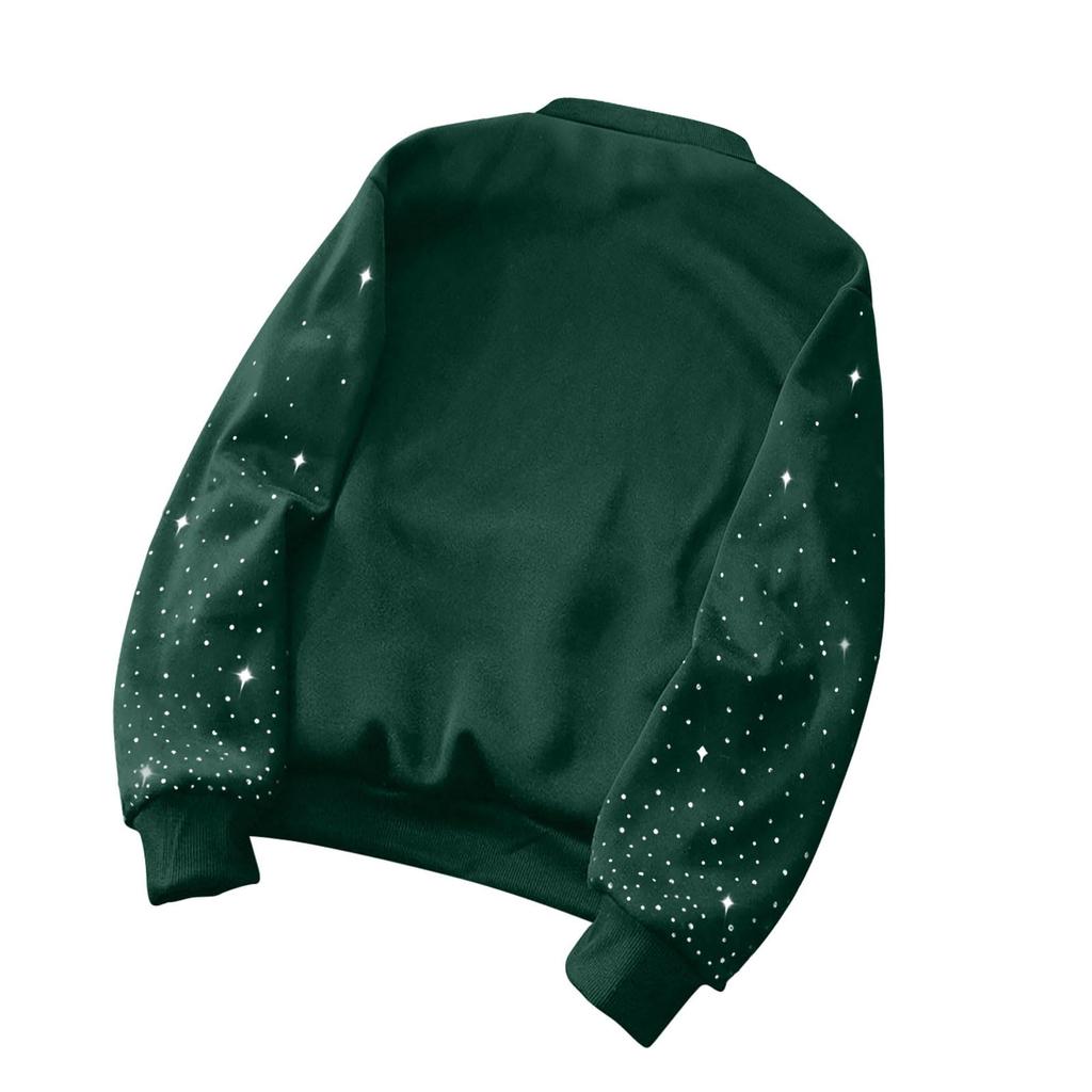 Women's Fashionable Casual Commuting Sport Pullover Long-sleeved Rhinestone-embroidered Loose-fitting Hoodie