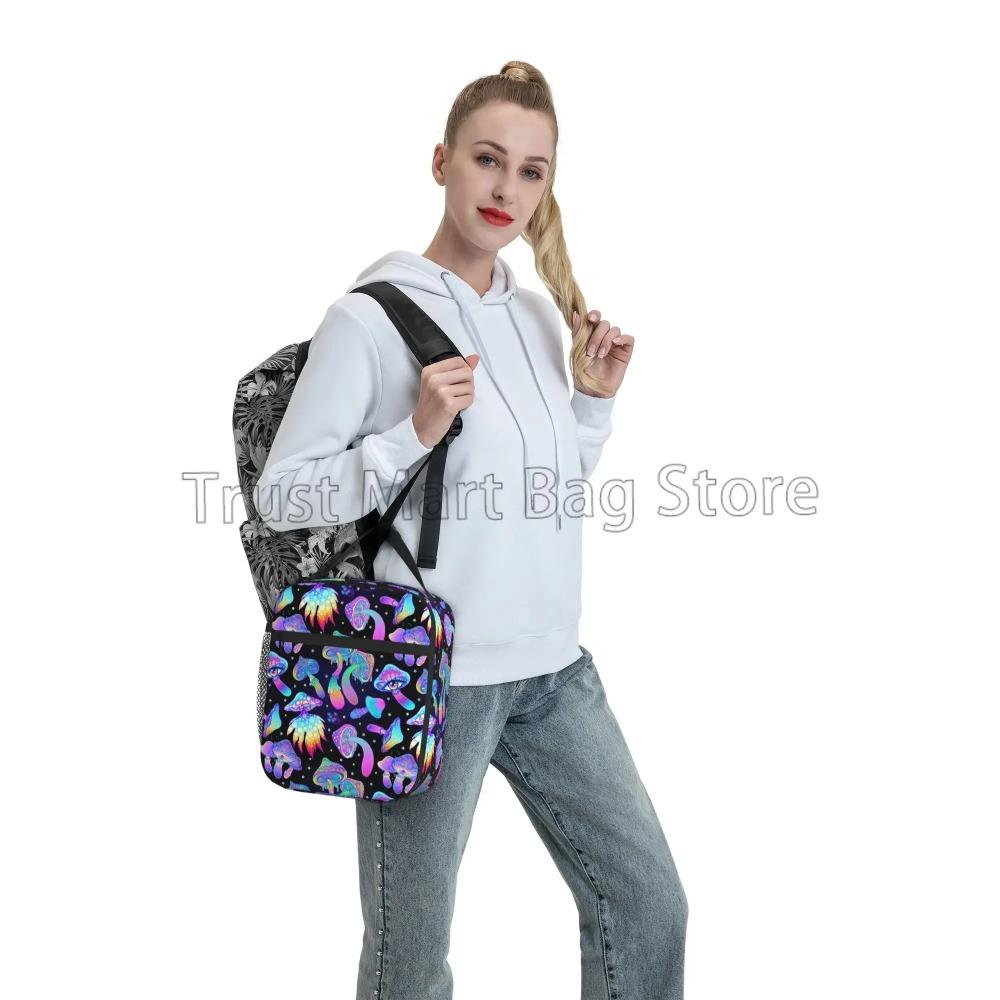 Psychedelic Mushrooms Colorful Hippie Boho Lunch Bag Portable Insulated Lunch Bag Reusable Cooler Totes for Picnic Camping