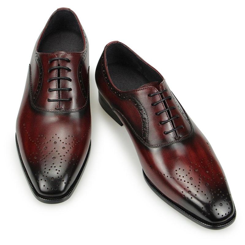 Fashion Men Dress Shoes for Business Office Italy High Grade Genuine Leather Black & Wine Red Footwear Elegant High Quality Comfortable
