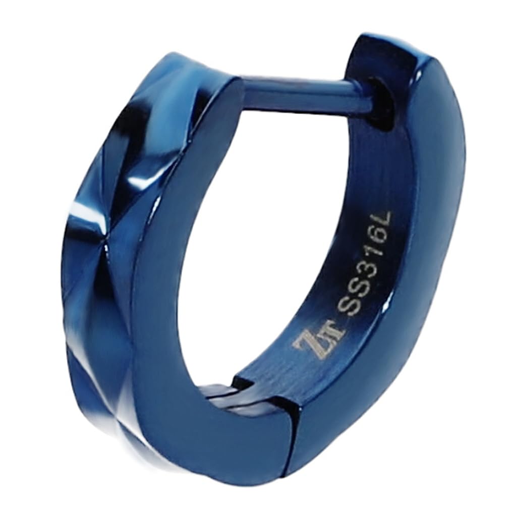 Zanipolo Terzini Diamond-Lined Surgical Stainless Steel Hoop Earrings, Blue (Single Earring) ZTE1906-BL