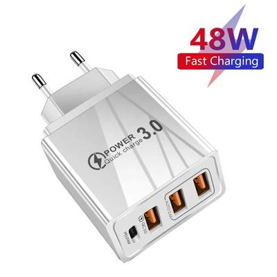 Caricatore USB da 48 W QC 3.0 Tipo C PD Carica rapida per iPhone 12 13 Max Samsung S21 Huawei Xiaomi Caricatore da muro per telefono cellulare EU/US Plug